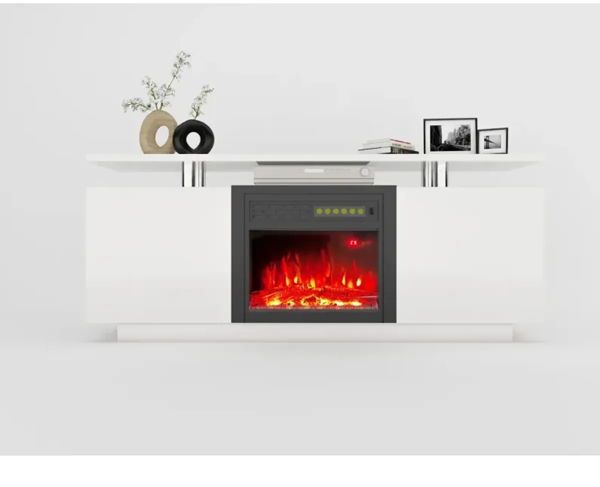 160cm High Gloss TV Cabinet TV Unit With Fireplace, Have Heat And Flame Color Changes