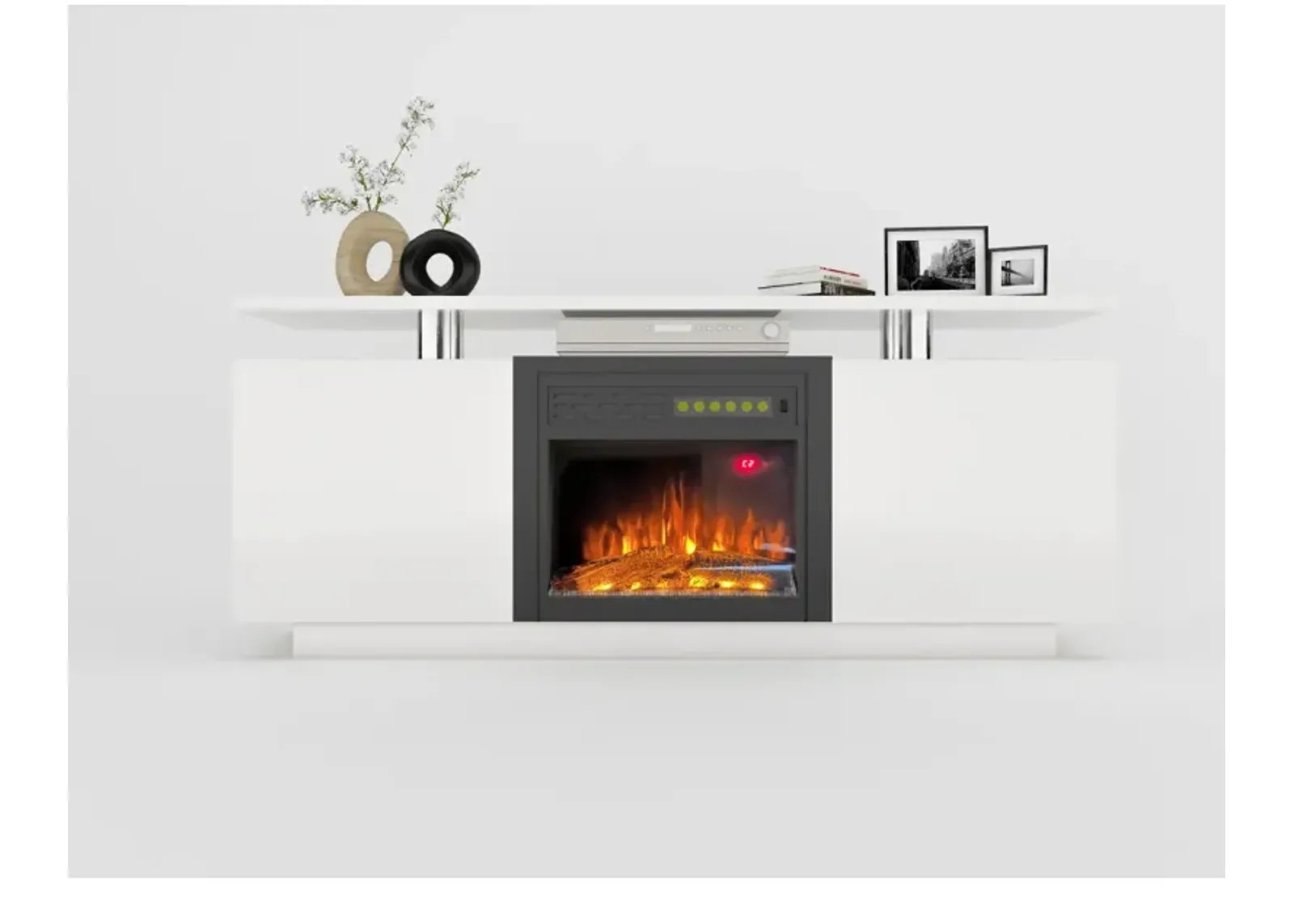 160cm High Gloss TV Cabinet TV Unit With Fireplace, Have Heat And Flame Color Changes