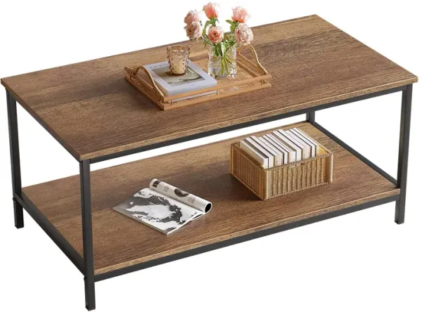 SAYGOER Coffee Table with Storage 2-Tier Industrial Center Table for Living Room, Rectangle Wood Table for Small Spaces Apartmen