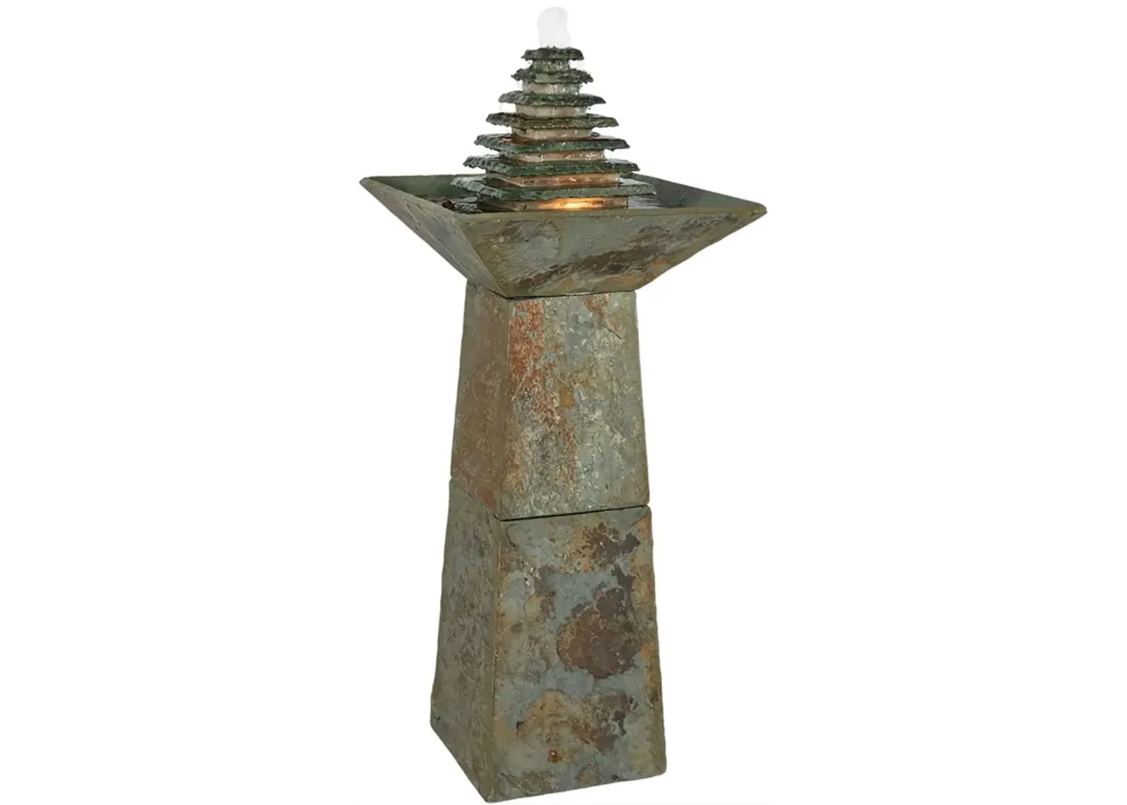 Sunnydaze Layered Slate Pyramid Water Fountain with LED Lights - 40 in