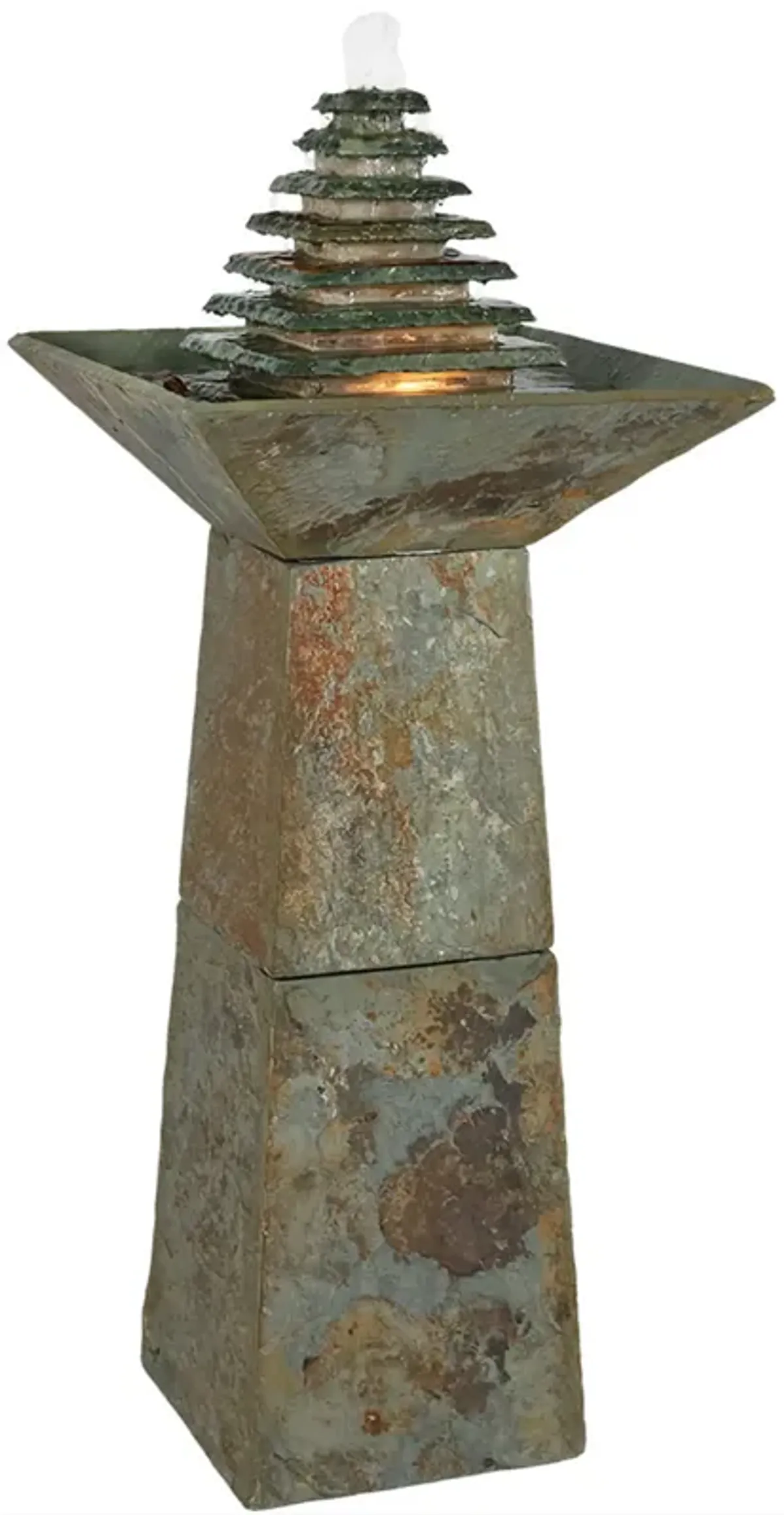 Sunnydaze Layered Slate Pyramid Water Fountain with LED Lights - 40 in