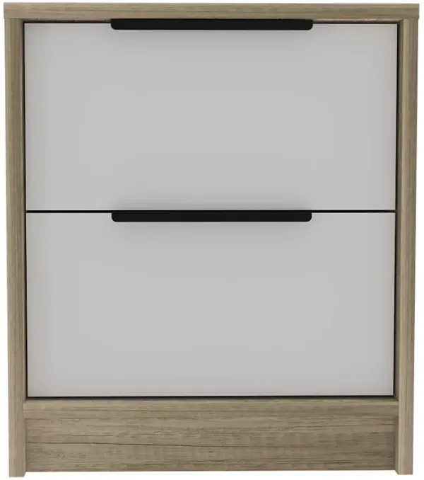 Streamdale Kaia Nightstand, Two Drawers, Metal Handle - White Pine