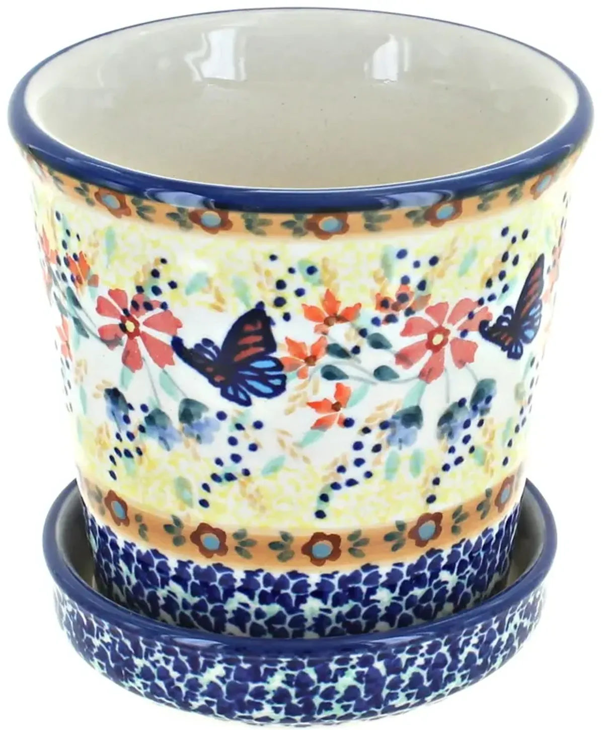 Blue Rose Polish Pottery Sage Floral Flower Pot