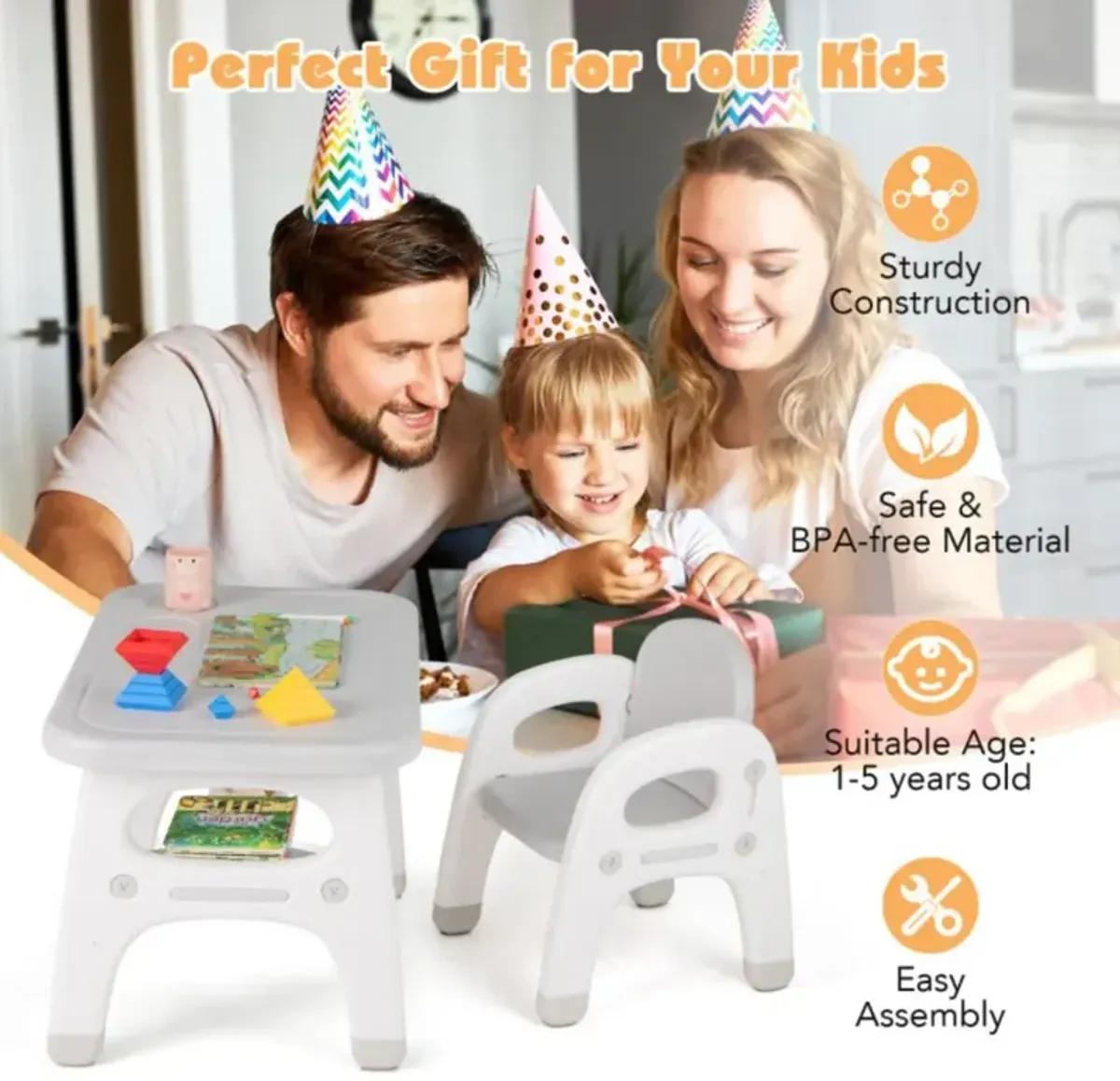 Kids Activity Table and Chair Set with Montessori Toys for Preschool and Kindergarten