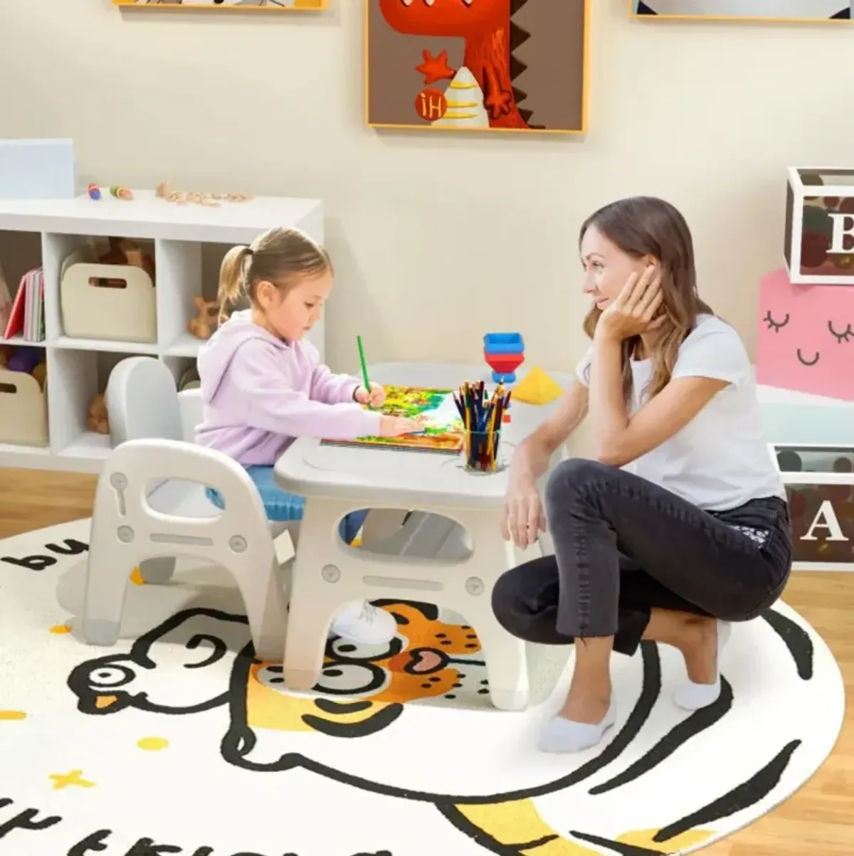 Kids Activity Table and Chair Set with Montessori Toys for Preschool and Kindergarten