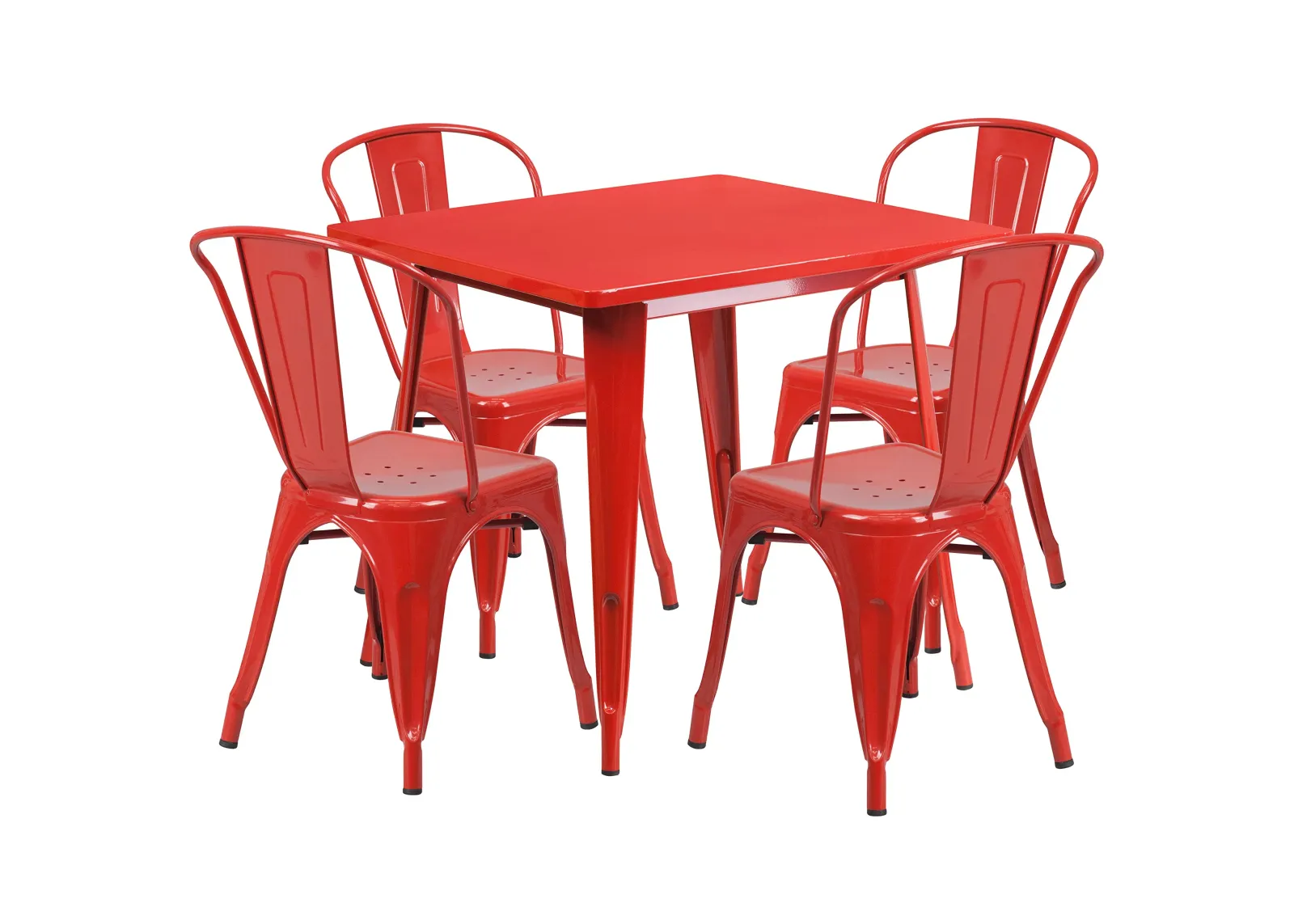 Flash Furniture Commercial Grade 31.5" Square Red Metal Indoor-Outdoor Table Set with 4 Stack Chairs