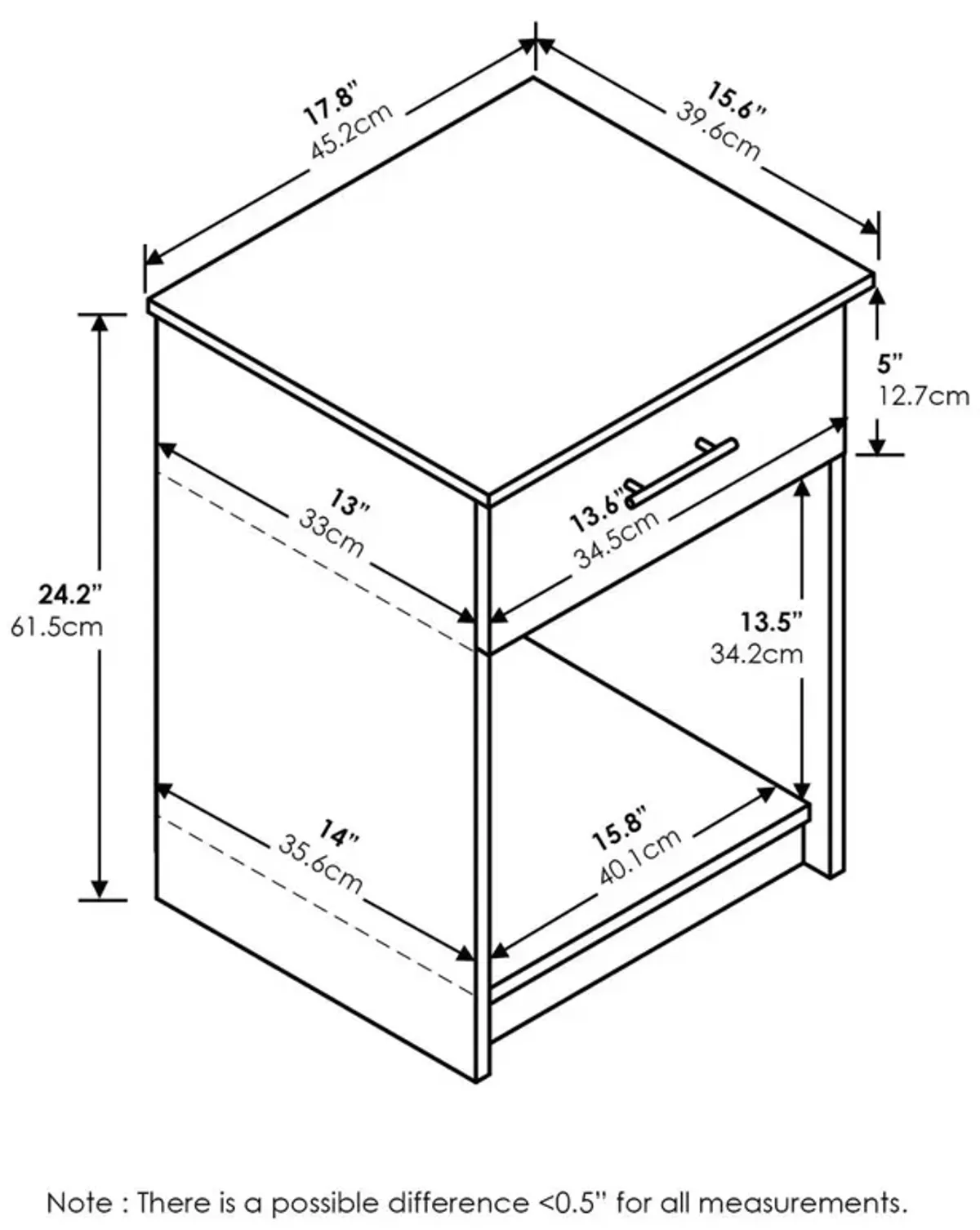 Furinno Tidur Nightstand with Handle with One Drawer, Americano