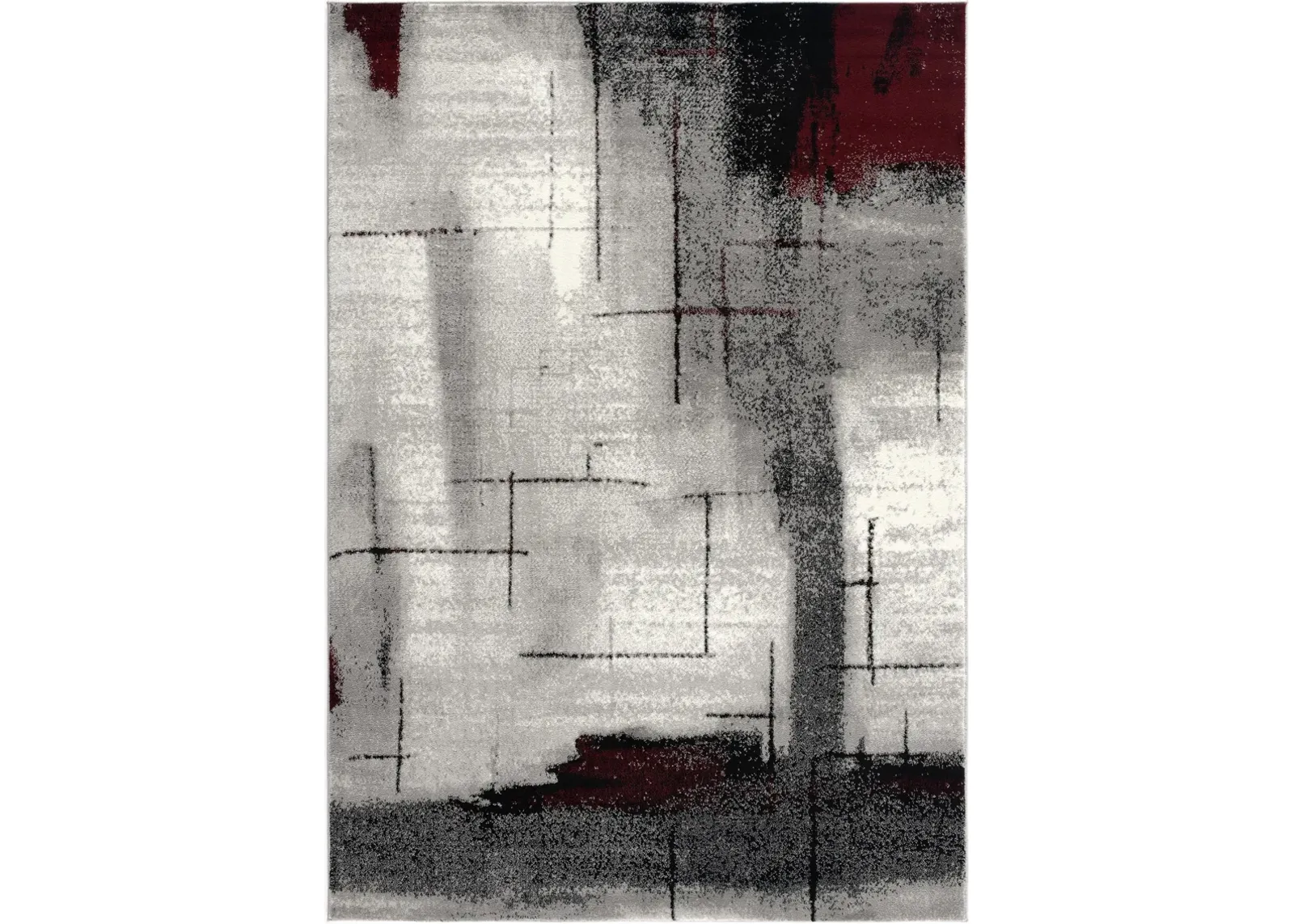 Montage Modern Abstract Grey Red Indoor Area Rug