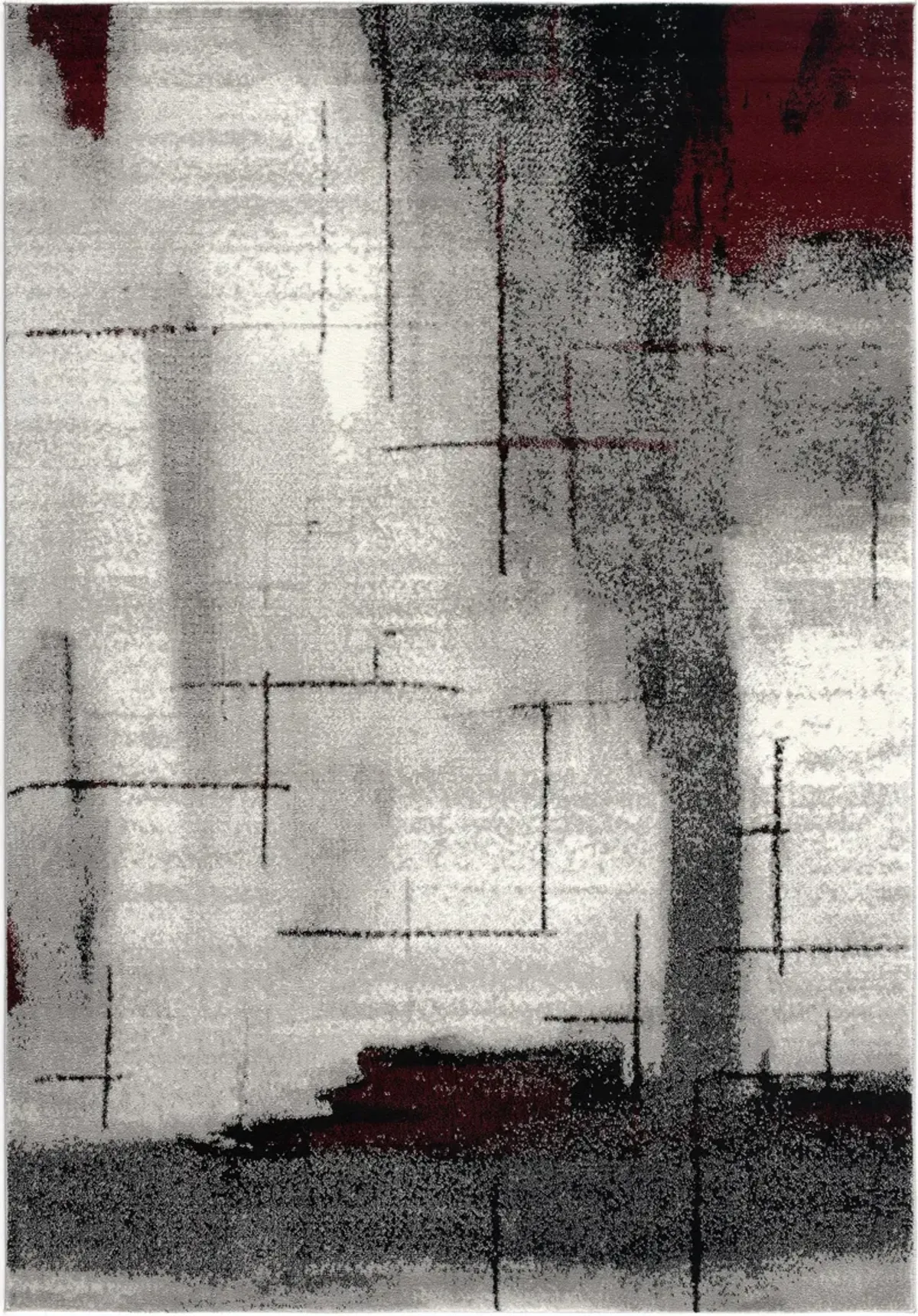 Montage Modern Abstract Grey Red Indoor Area Rug