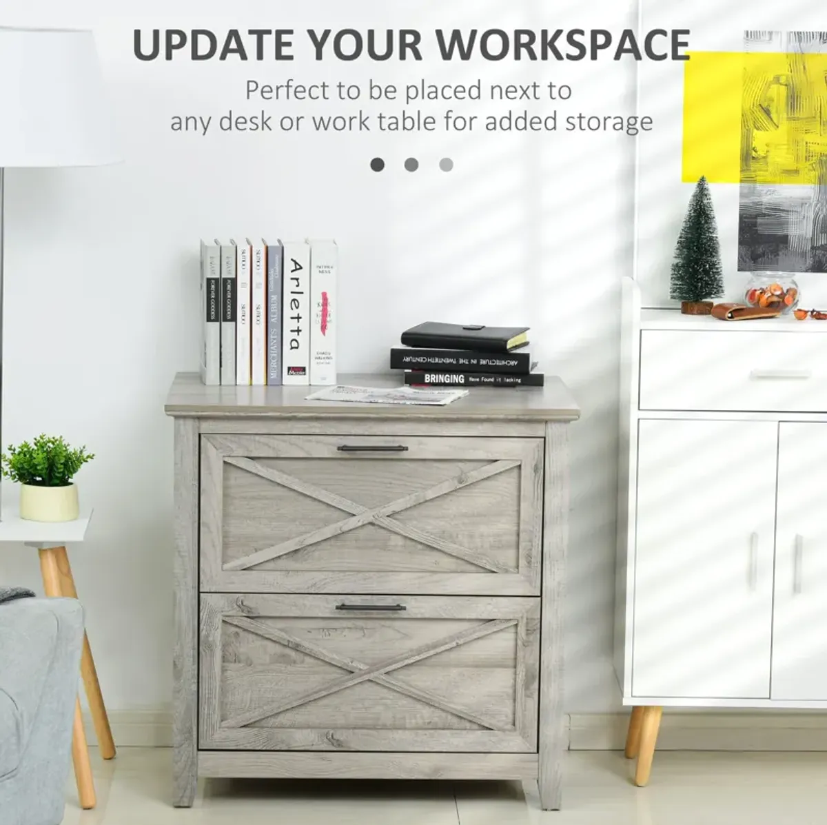 Grey Retro Organizer: 2-Drawer Lateral File Cabinet for Documents