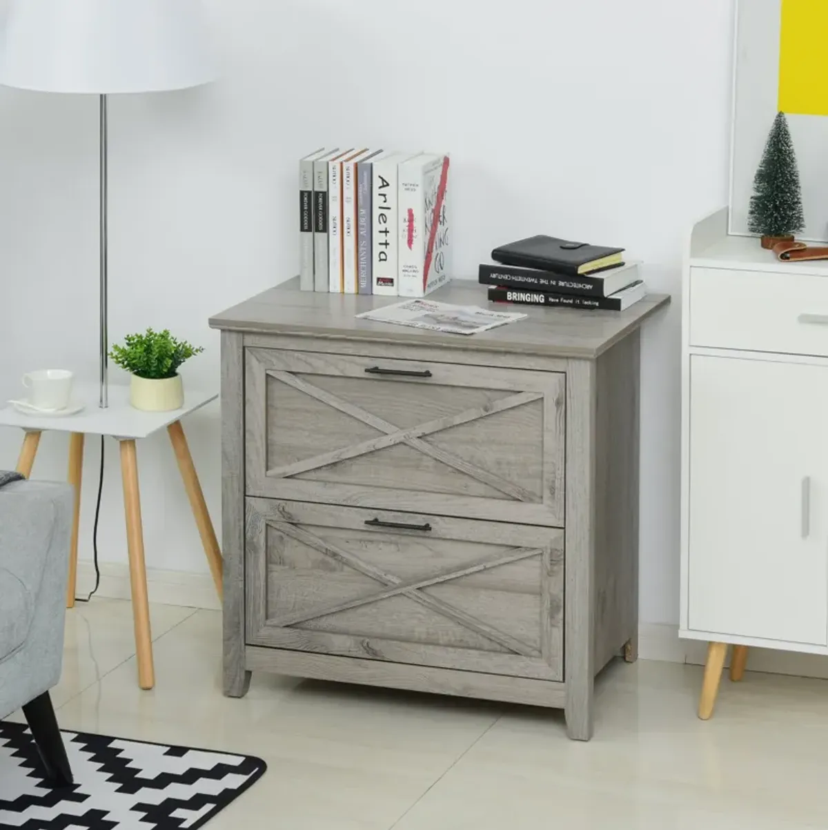 Grey Retro Organizer: 2-Drawer Lateral File Cabinet for Documents