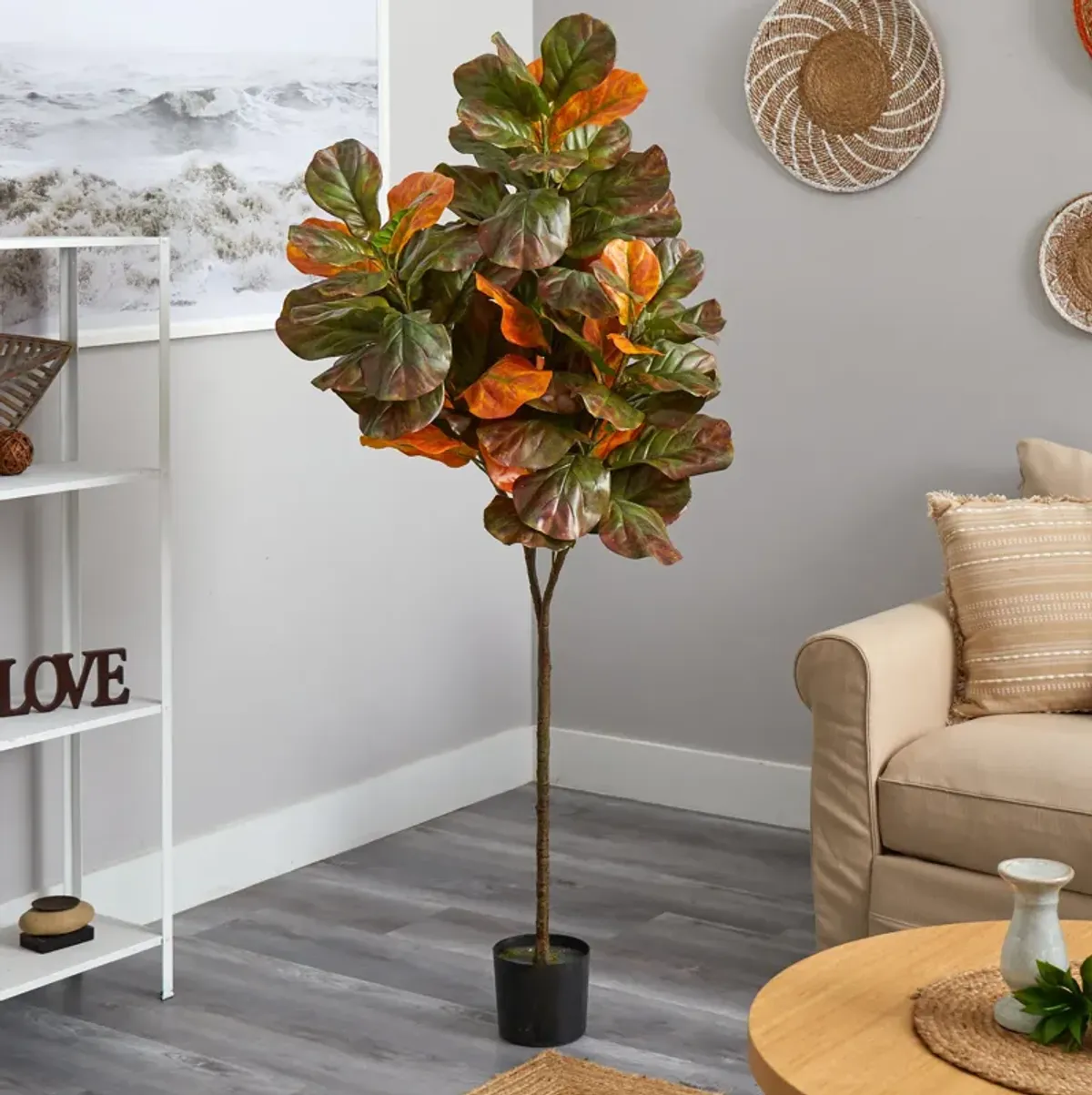 HomPlanti 6 Feet Autumn Fiddle Leaf Artificial Tree