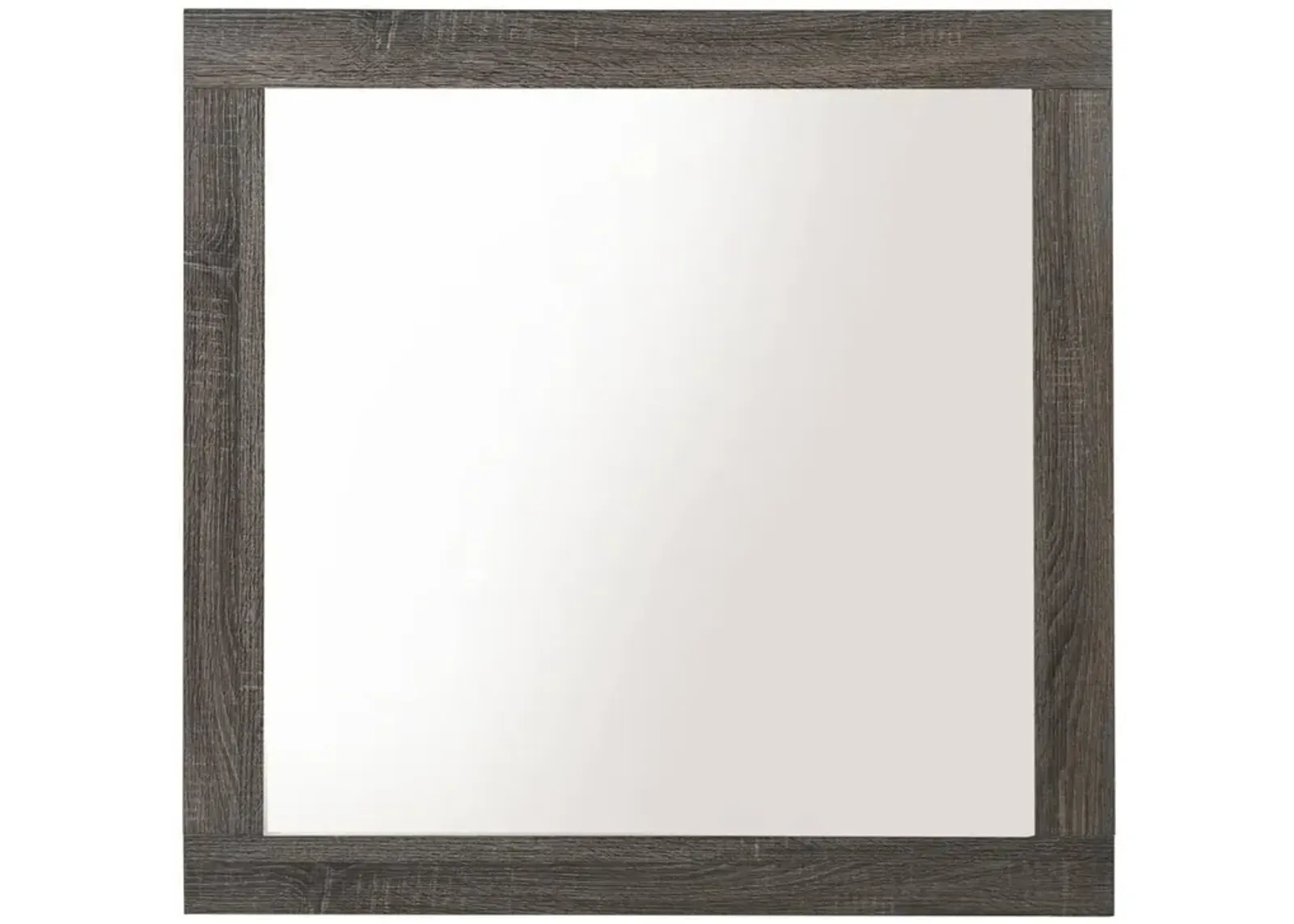 Transitional Style Grained Wood Encased Square Mirror, Gray - Benzara