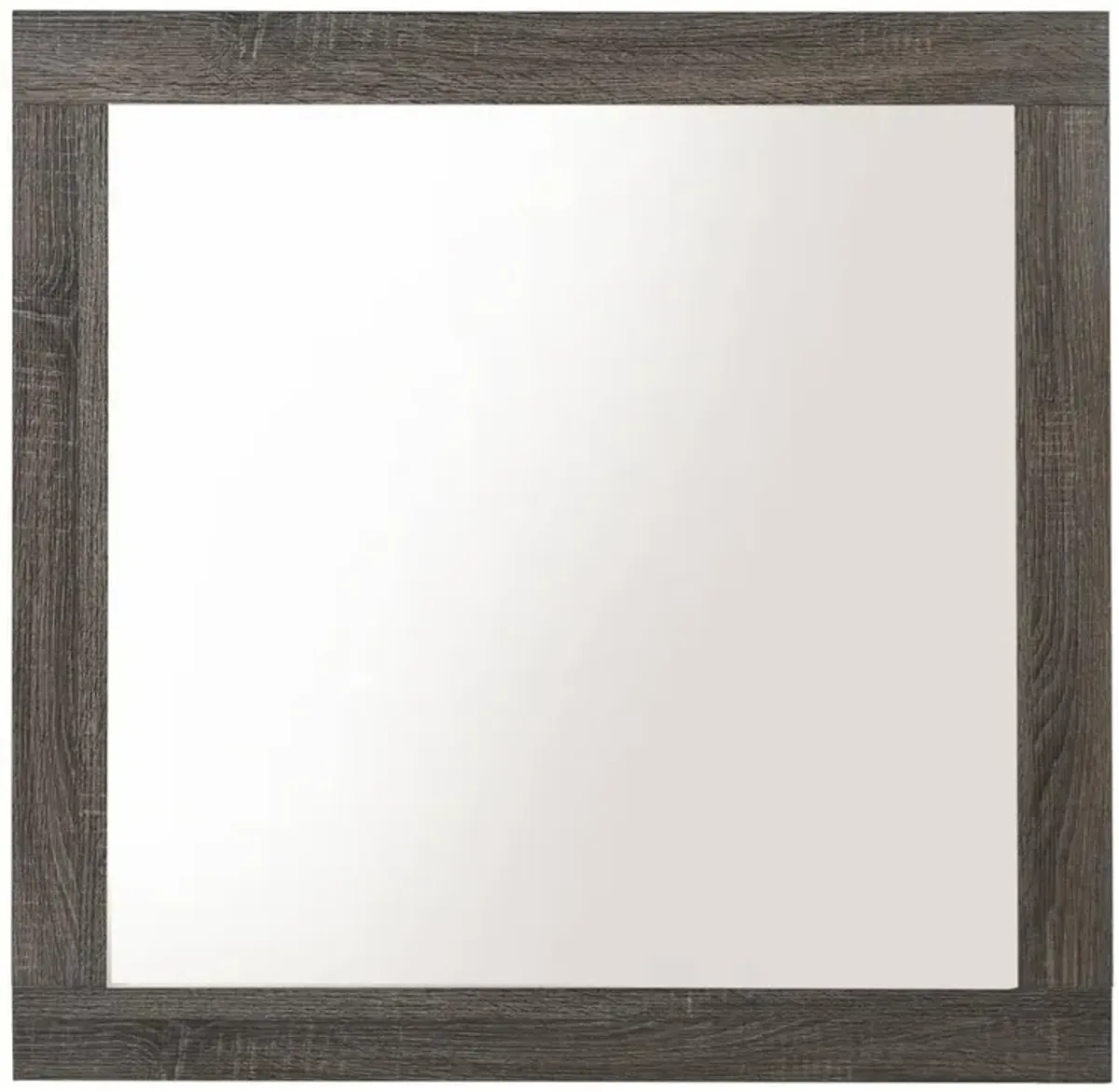 Transitional Style Grained Wood Encased Square Mirror, Gray - Benzara