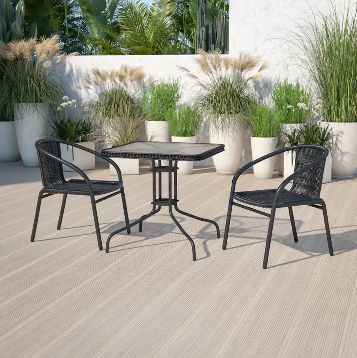 28SQ Gray Table Set w/Rattan