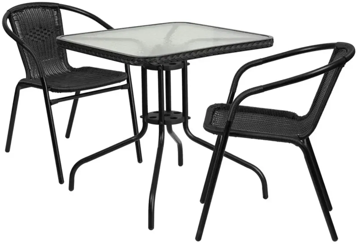 28SQ Gray Table Set w/Rattan