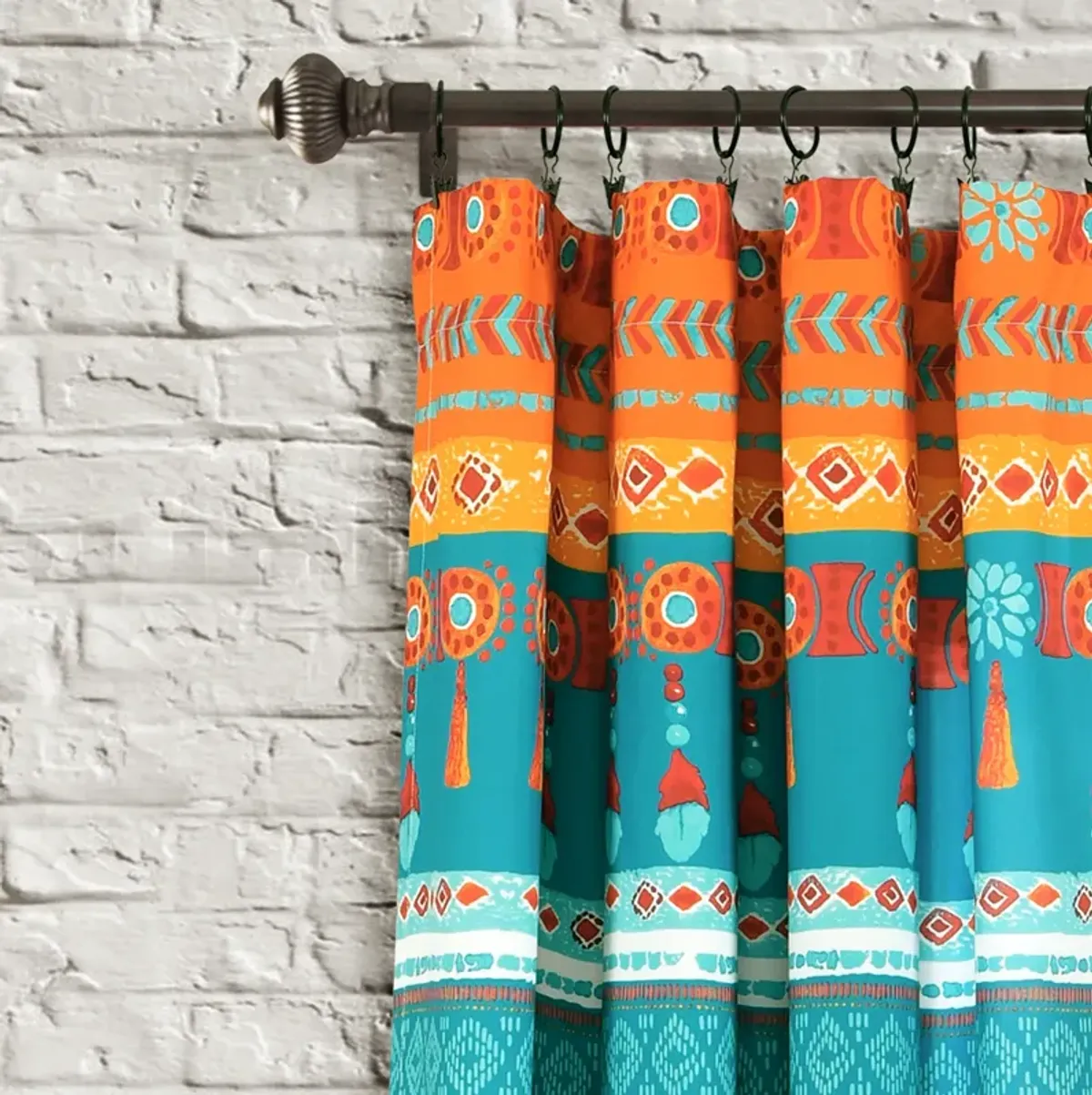 Boho Watercolor Border Window Curtain Panels Turquoise/Multi 52X84 Set