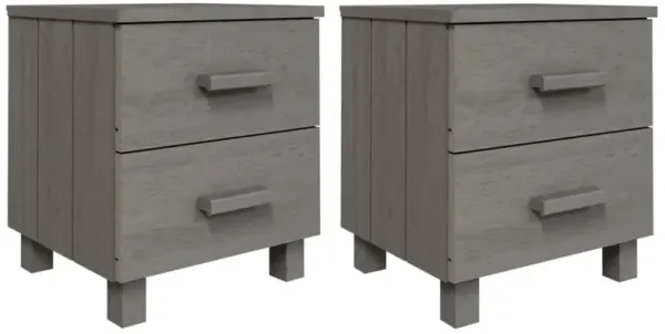 Bedsides Nightstand Set of 2, Square Modern Gray Solid Pine Wood Frame - Benzara