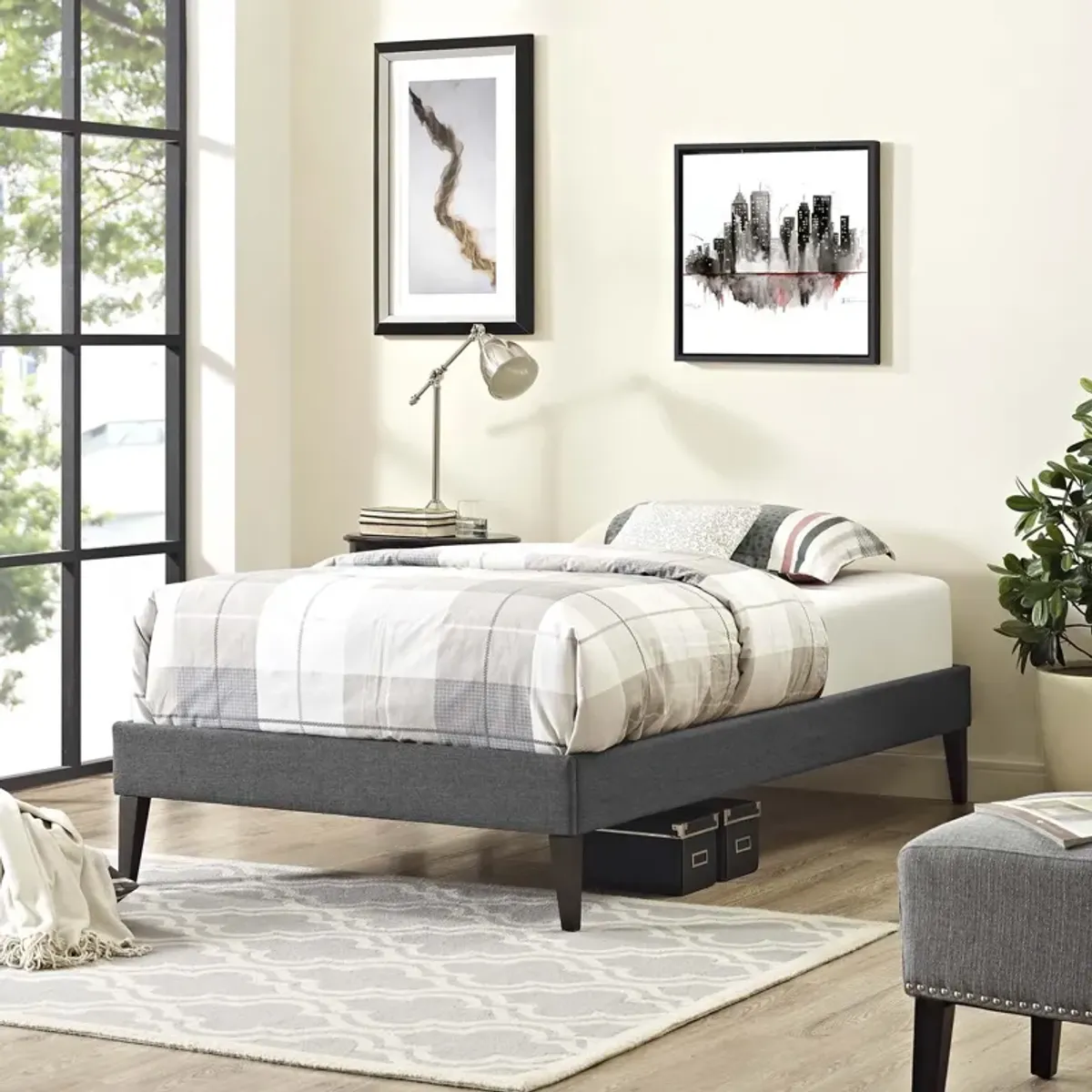 Modway - Tessie Twin Fabric Bed Frame with Squared Tapered Legs