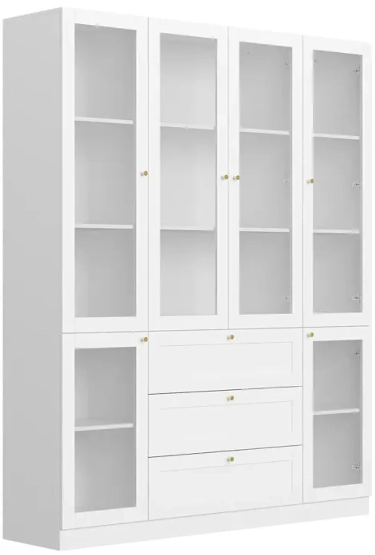 White Wood 63 in. W Sideboard Accent Storage Cabinet Bookcase with Acrylic Glass Doors and 3 Drawers