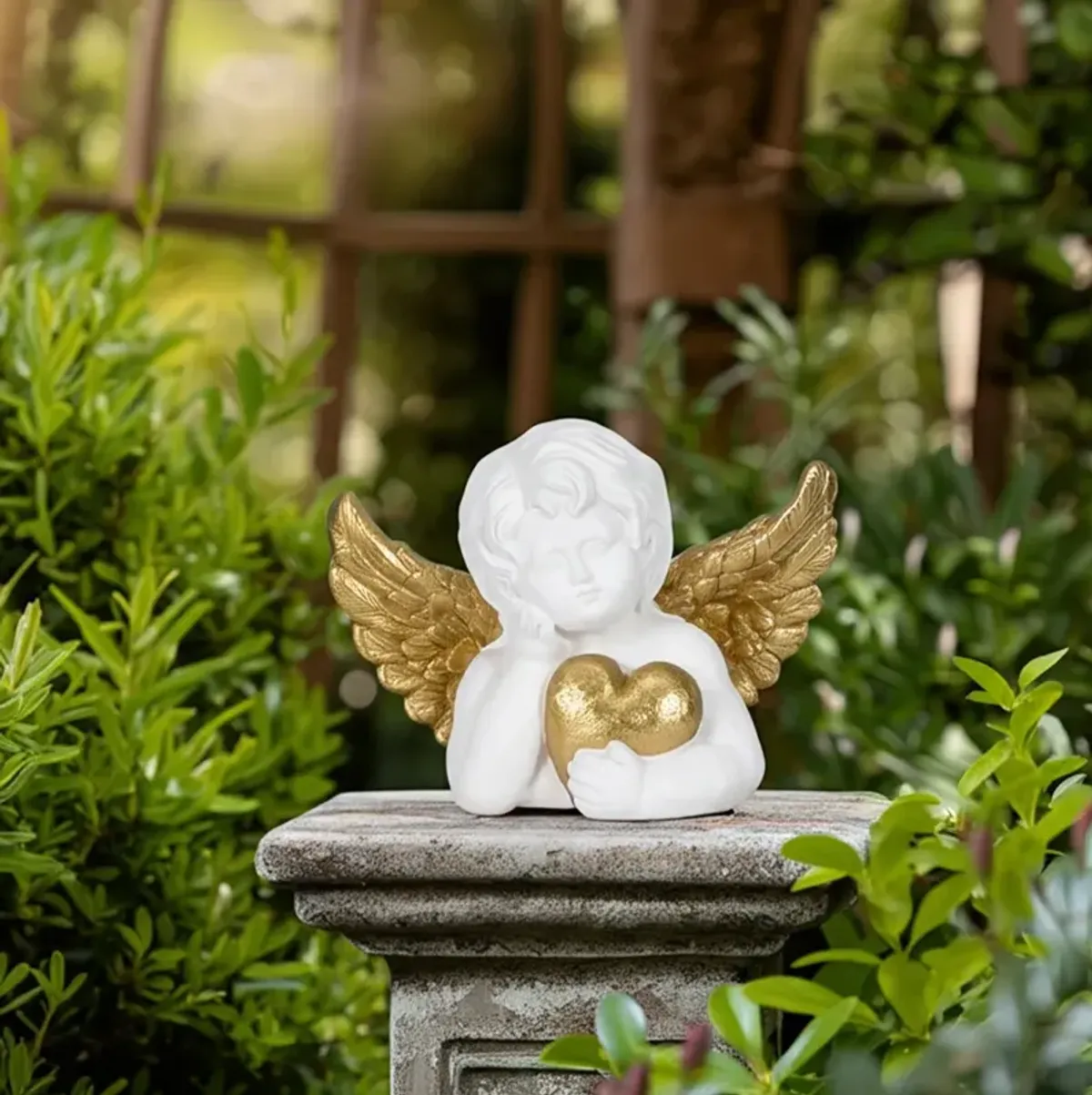 Garden Cherub with Heart