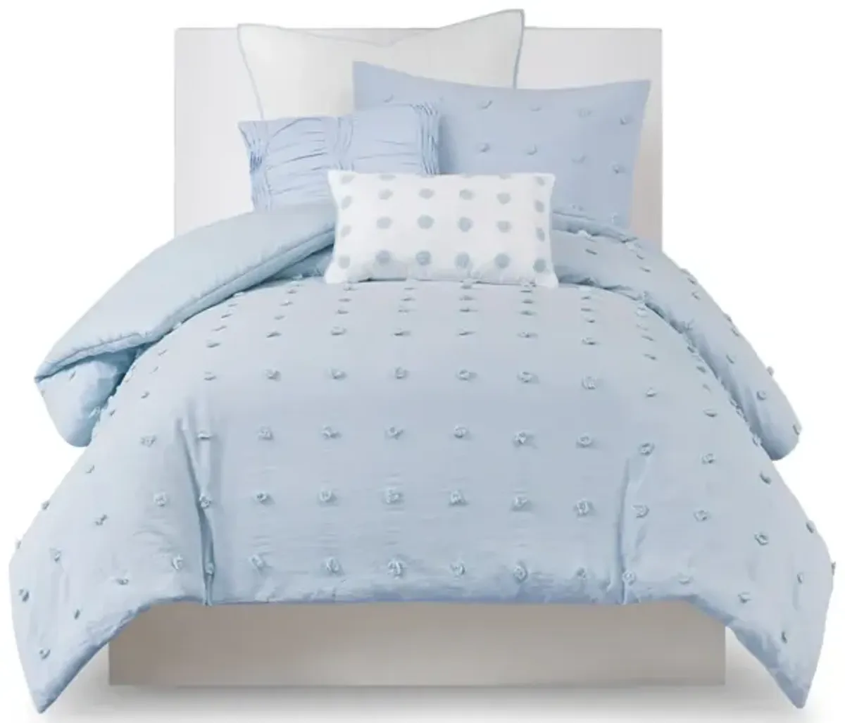 Gracie Mills Mikel Chenille Dot Cotton Jacquard Comforter Set with Euro Shams and Throw Pillows