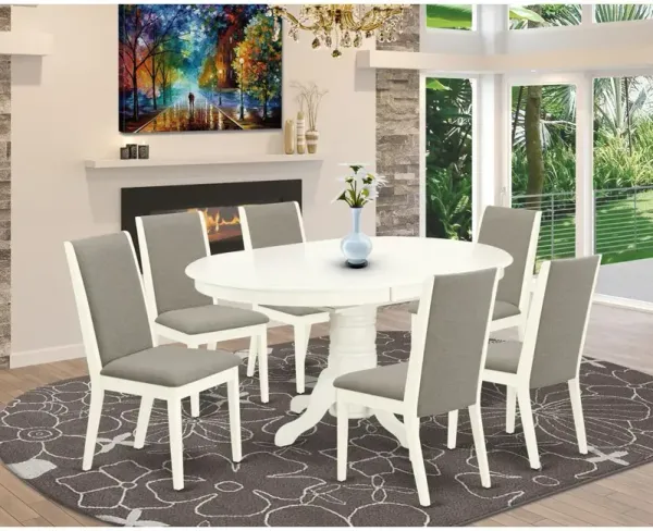 East West Furniture Dining Room Set Linen White, AVLA7-LWH-06