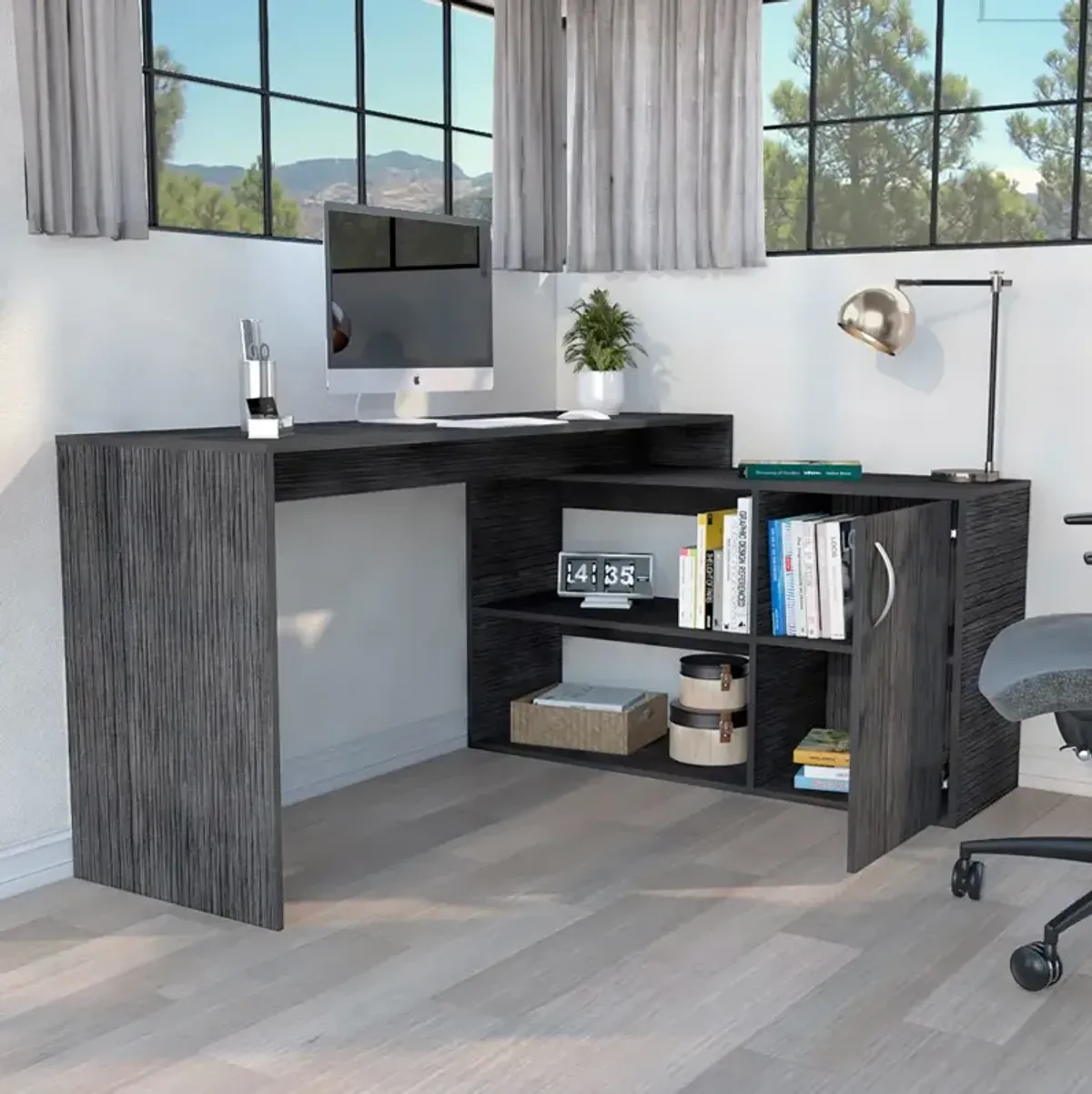 L-Shaped Desk Desti, Office, Smoky Oak