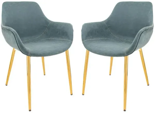 LeisureMod Markley Modern Leather Dining Arm Chair With Gold Metal Legs Set of 2