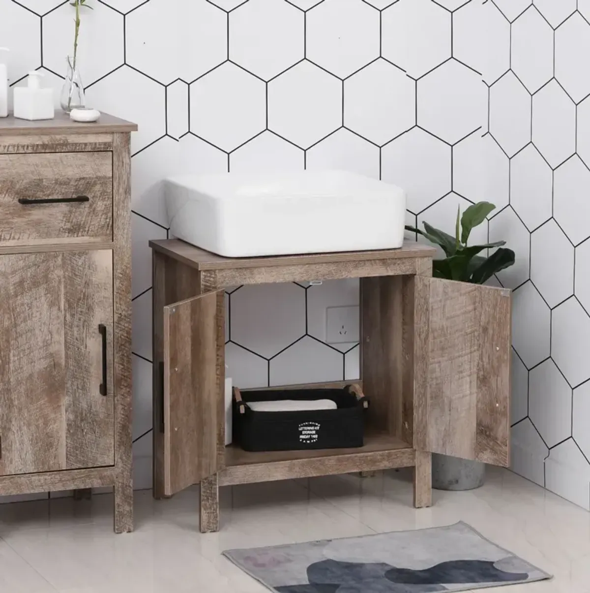 Reclaimed Wood Storage: Under-Sink Bathroom Cabinet with Double Doors