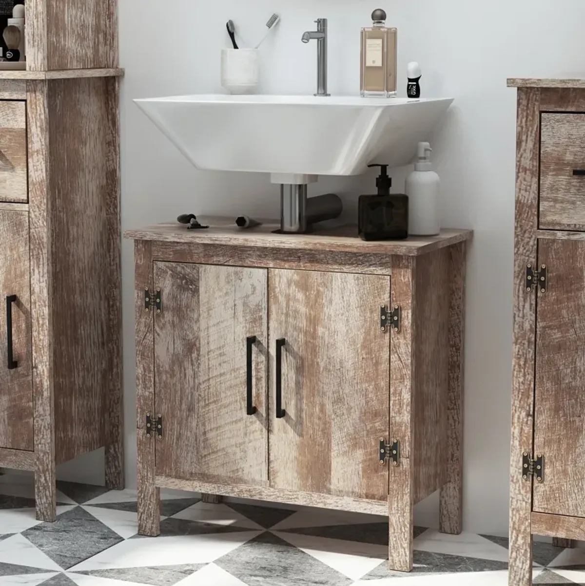 Reclaimed Wood Storage: Under-Sink Bathroom Cabinet with Double Doors