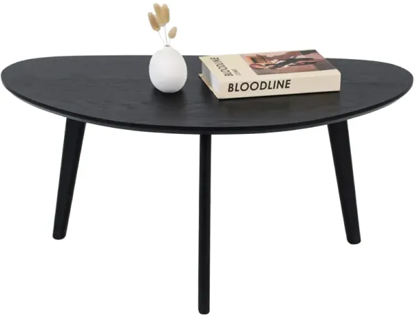 FIRMINANA Small Black Oval Coffee Table for Small Space , Simple Modern Center Table with OAK Wood Legs-Black-18.9"" D x 33.47""