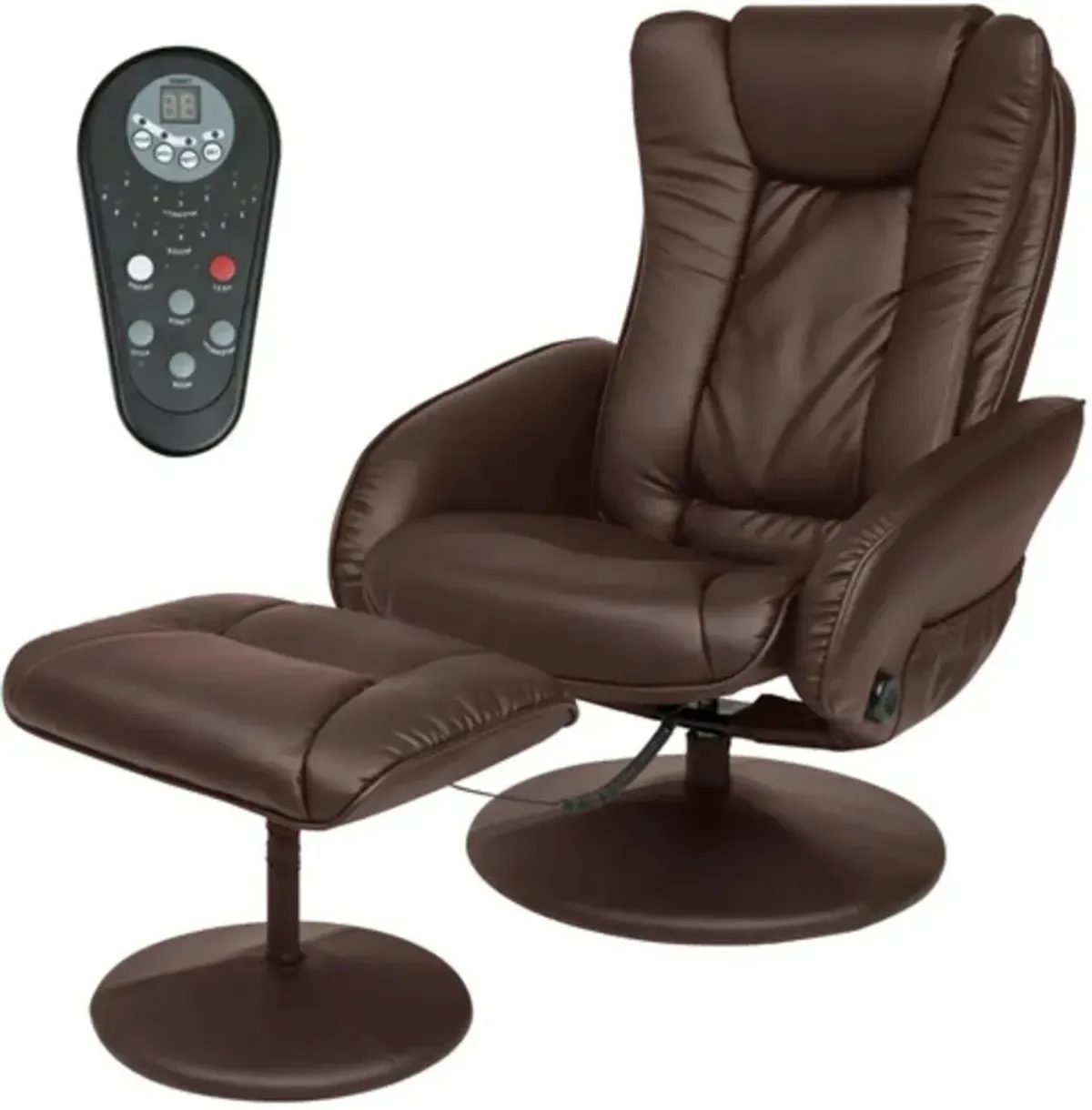 Hivvago Sturdy Brown Faux Leather Electric Massage Recliner Chair w/ Ottoman