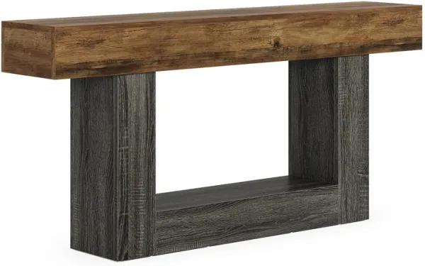 Console Table, Brown Rectangular Top, Gray U Shape Base, 63 Inch