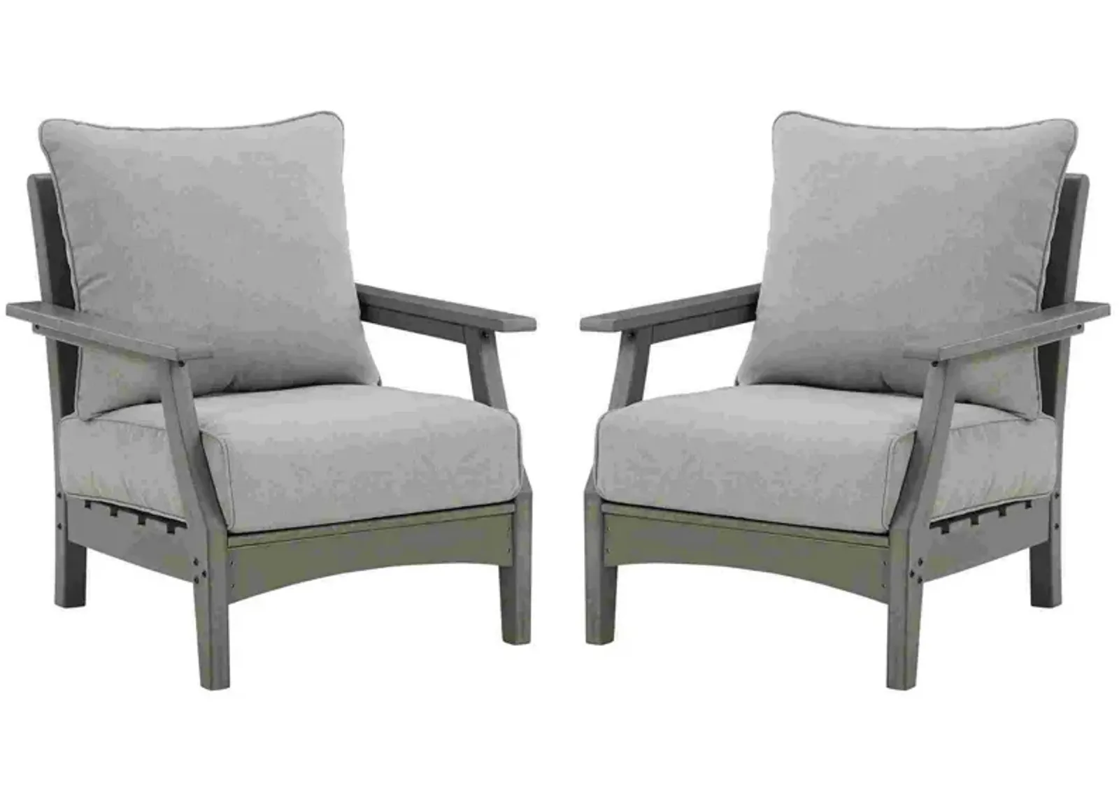 Outdoor Lounge Chair with Slatted Design and Cushions, Set of 2, Gray-Benzara