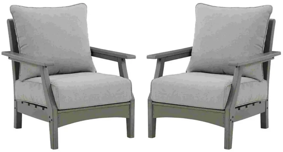 Outdoor Lounge Chair with Slatted Design and Cushions, Set of 2, Gray-Benzara