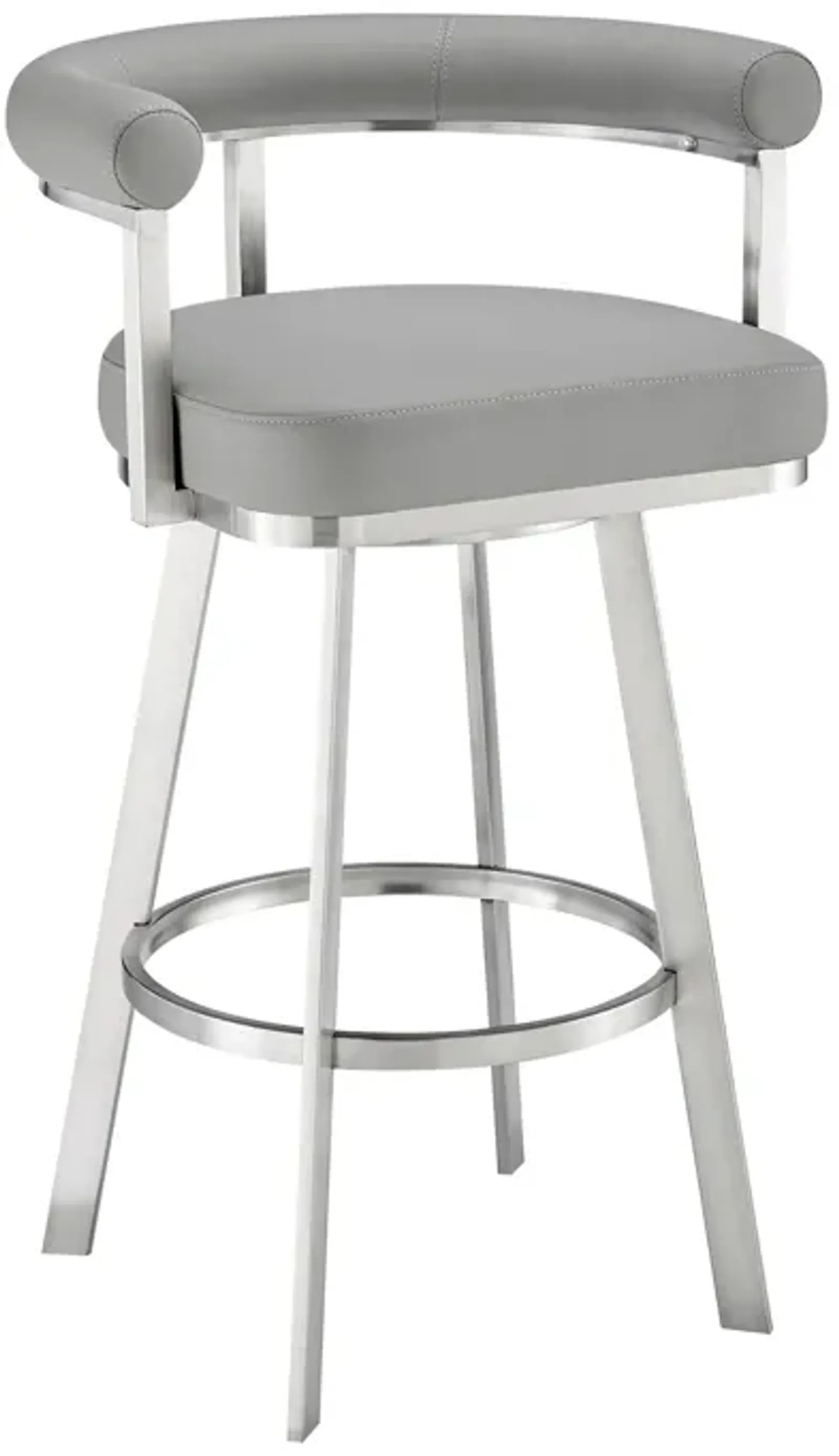 Weni 30 Inch Swivel Barstool Chair, Barrel Open Back, Light Gray, Steel - Benzara