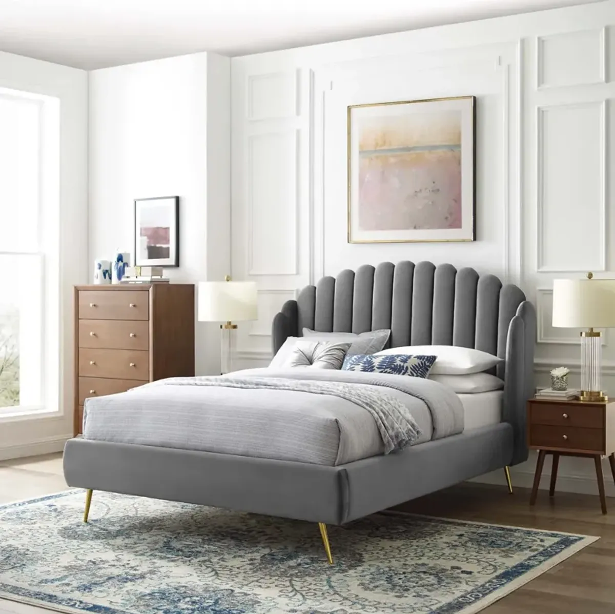 Modway - Lana Queen Performance Velvet Wingback Platform Bed