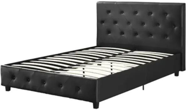 Hivvago Queen size Black Faux Leather Upholstered Platform Bed with Button Tufted Headboard