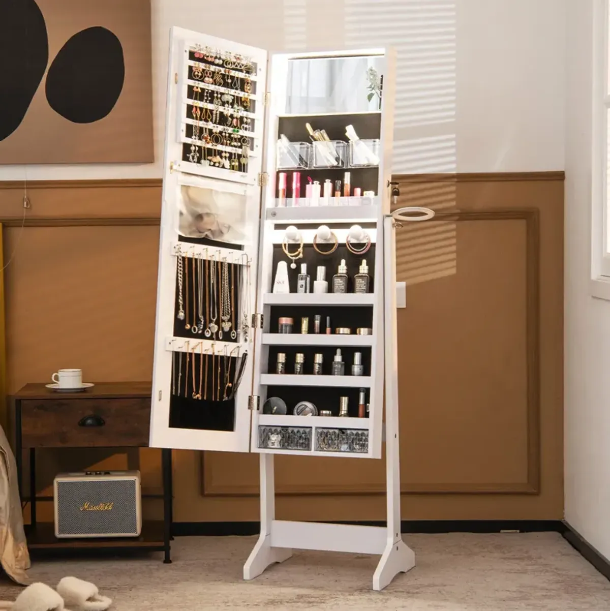 Freestanding Jewelry Cabinet with Full Length Mirror