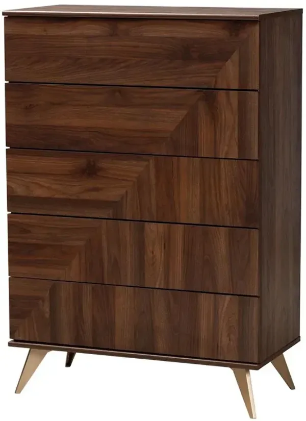 Baxton Studio Transitional Walnut Brown Finished Wood 5-Drawer Storage Chest