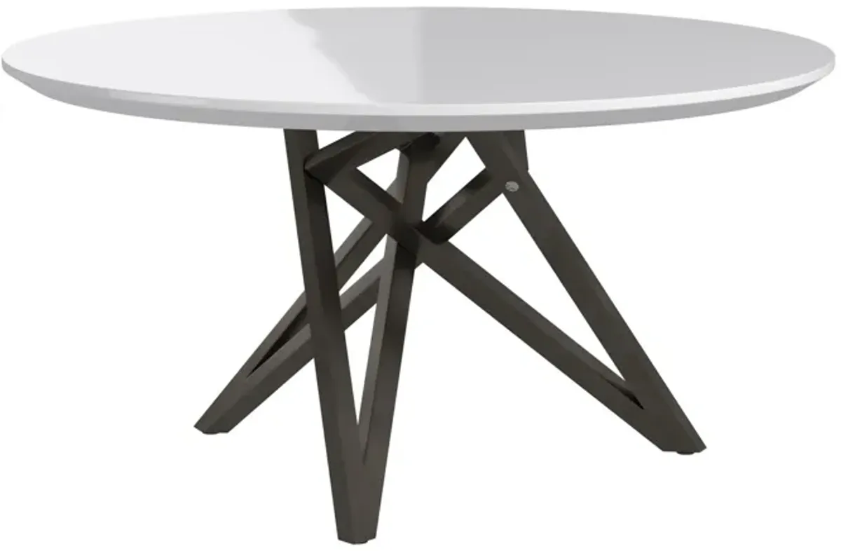 Kimya 47 Inch Dining Table, Round Wood Top, Angled Steel Legs, White, Black - Benzara