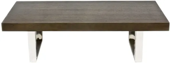 Ien 53 Inch Coffee Table, Rectangular Top, Metal Sled Legs, Espresso Brown - Benzara