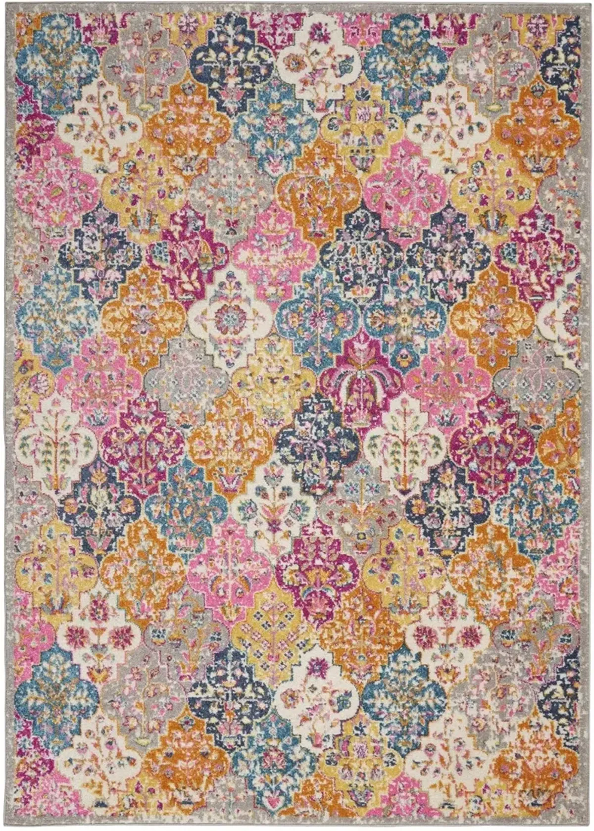 HomeRoots 385513 7 x 10 ft. Multi Color Muted Brights Floral Diamond Area Rug