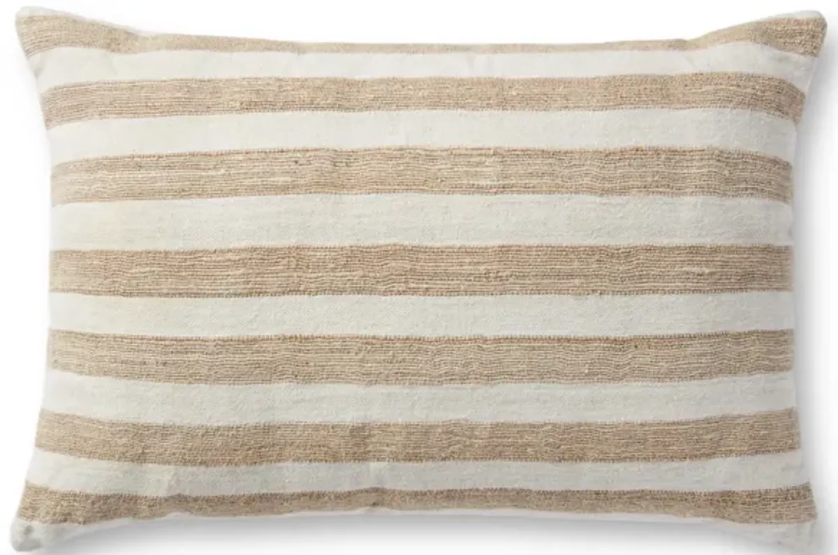 Mira PMH0044 Natural/Ivory 26''x26'' Polyester Pillow by Joanna Gaines x Loloi