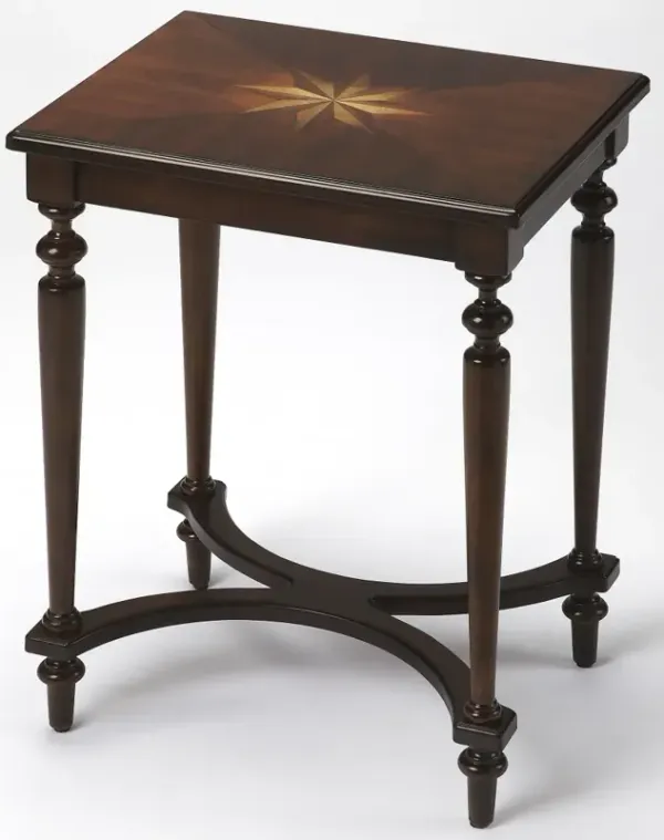 Hivvago 25 Inch Cherry Brown Starburst Inlay End Table