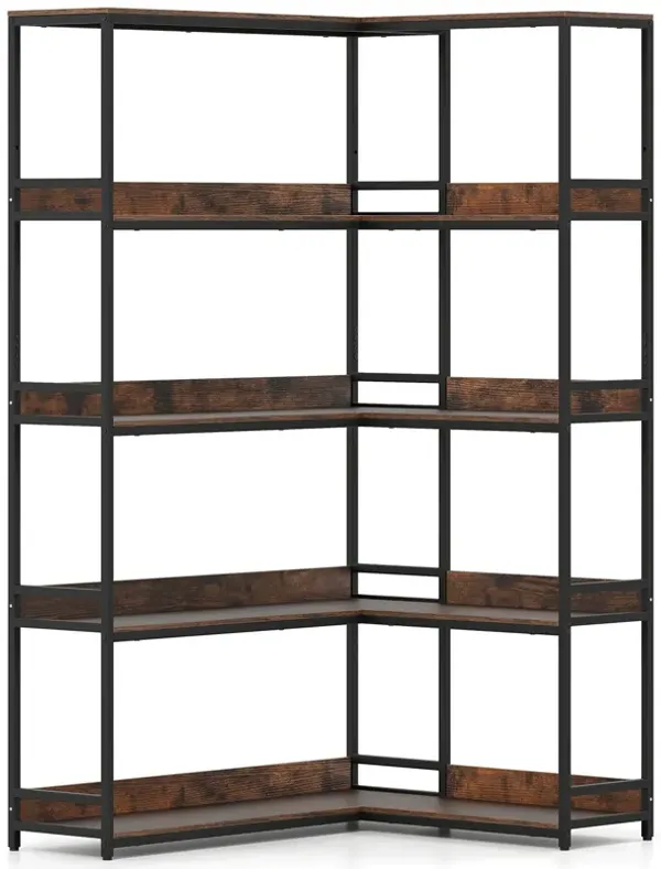 5-Tier L-Shaped Corner Bookshelf with Metal Frame, Space-Saving Etagere Design