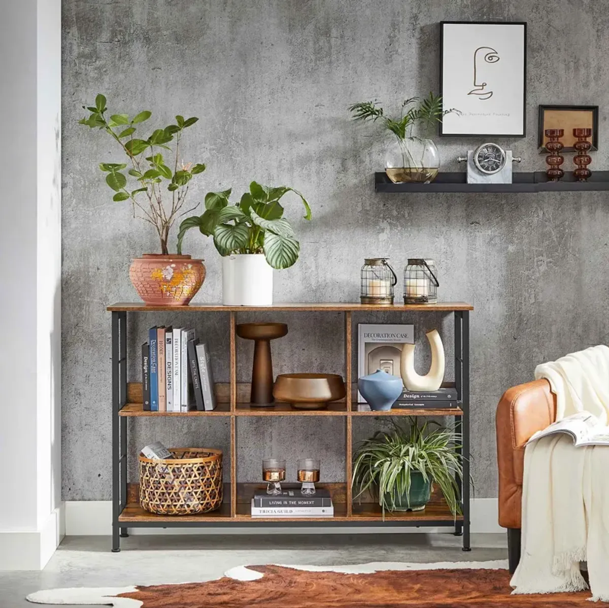 Modern Bookcase with 6 Storage Cubes for Elegant Organization