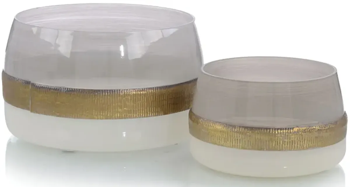 Set Of Two Opaque Frosted Champagne Glass Bowls