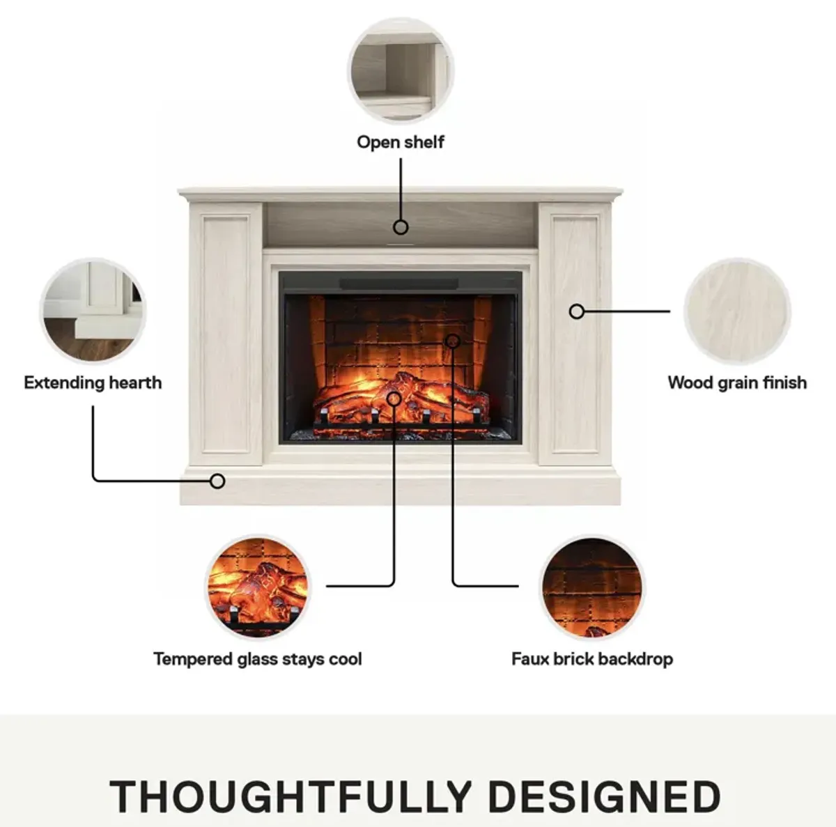 Ameriwood Home Pendleton Multi-Colored Electric Fireplace Mantel TV Stand with Storage for TVs up to 65"